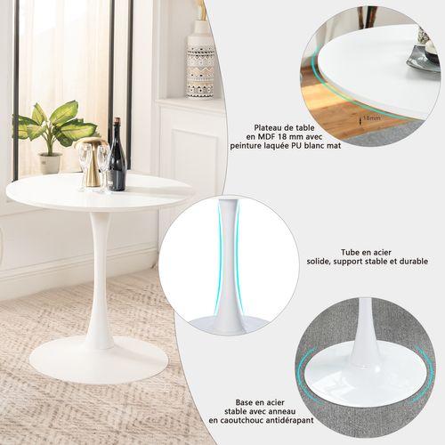 Table à manger ronde blanche avec 2 chaises vert foncé style moderne pieds en métal noir