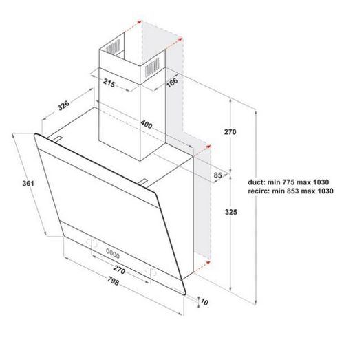Hotte Décorative Inclinée 80cm 647m3/h Verre/noir Ihvp83flmk