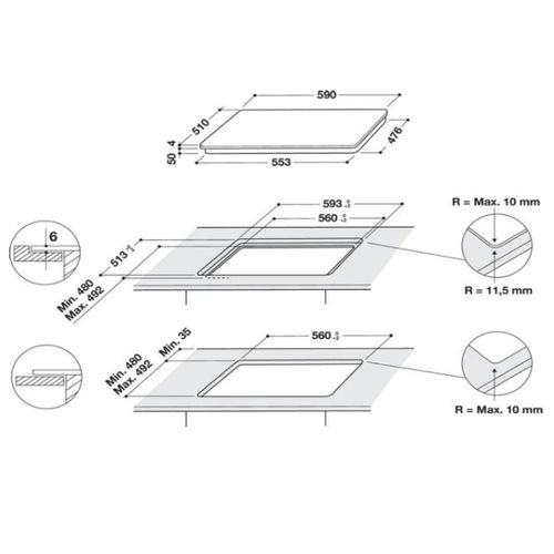 Table De Cuisson À Induction 60 cm 4 Feux 7200w Noir - Is83q60ne