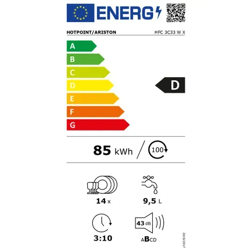 Lave-vaisselle Pose Libre 14 couverts 43 dB - Hfc3c33wx