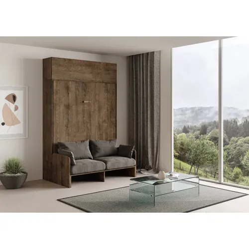 Armoire Lit Escamotable Vertical 160 Kentaro Sofa Avec Èlèment Haut Noyer