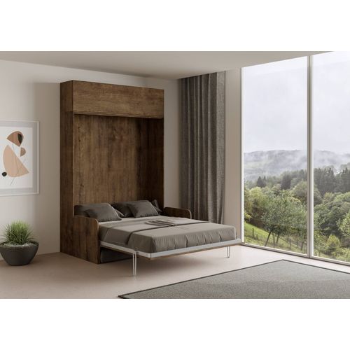 Armoire Lit Escamotable Vertical 160 Kentaro Sofa Avec Èlèment Haut Noyer