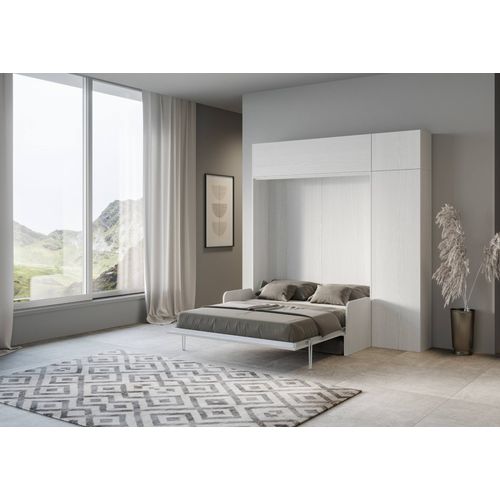 Armoire Lit Escamotable Vertical 160 Kentaro Sofa Avec Colonne Et Élements Hauts Frêne Blanc