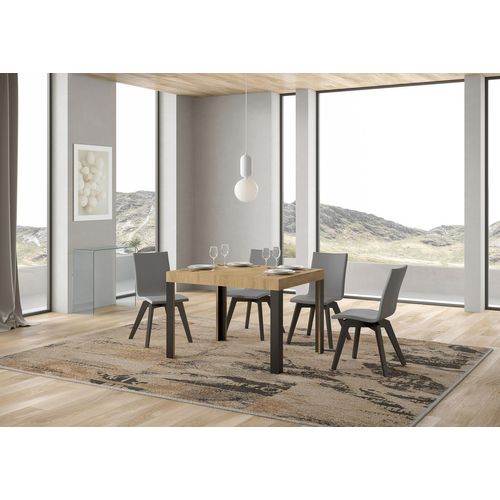 Table Extensible 70x110/194 Cm Linea Chêne Nature Cadre Anthracite