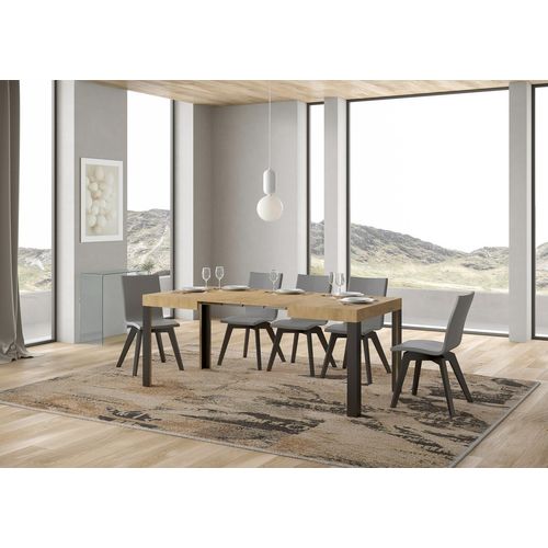Table Extensible 70x110/194 Cm Linea Chêne Nature Cadre Anthracite