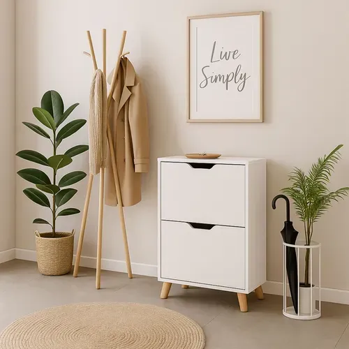 Emma - Meuble à Chaussures Gain De Place 2 Portes 55x82x25 Cm 12 Paires En Bois Blanc