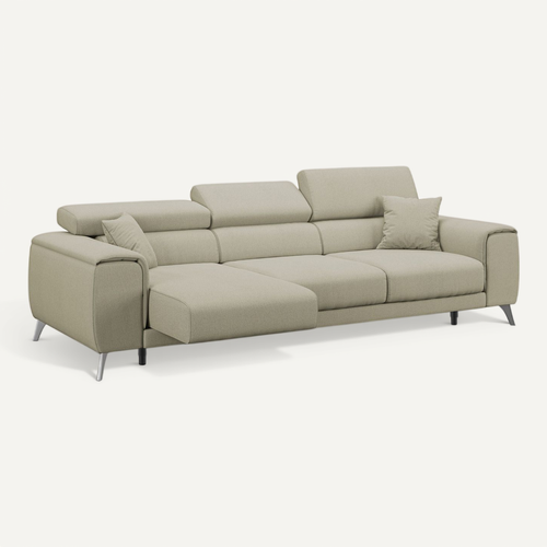 Fusion Canapé Avec 3 Assises Coulissantes En Tissu Doux Antitache T05 260 Cm Creme