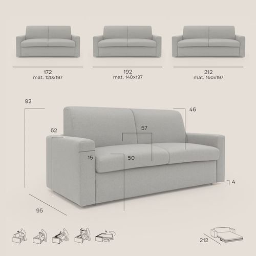 Kansas Canapé Lit Convertible H20 Cm En Tissu Imperméable T13 212 Cm (mat. 160x197) Bleu Ciel