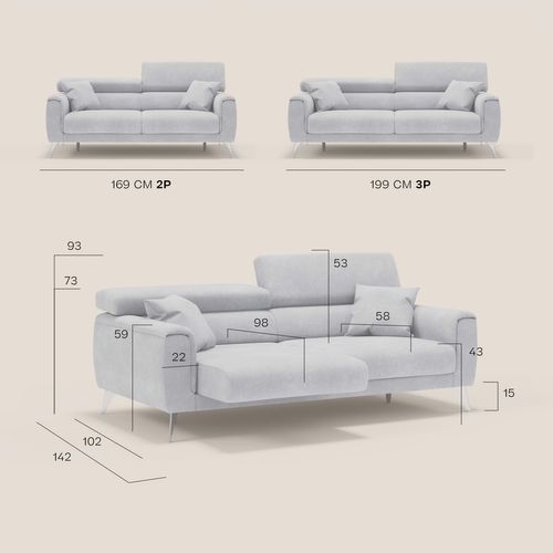 Caravaggio Canapé Avec Assises Coulissantes En Tissu Doux Imperméable T02 199 Cm Beige