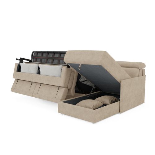 Miryam Canapé Convertible D'angle En Tissu Détachable T31 232 Cm Droit Beige