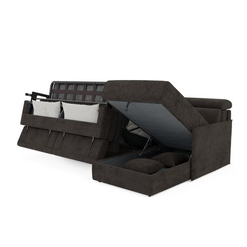 Miryam Canapé Convertible D'angle En Tissu Détachable T31 272 Cm Gauche Brun