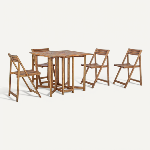 Set De Jardin Lugano BRUBAKER - Table + 4 Chaises Pliantes - Poly Rotin Gris-beige - Imperméable Et Peu Encombrant - Pour Balcon, Terrasse, Camping