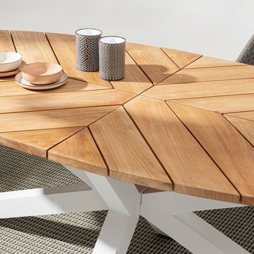 Table à Manger De Jardin Ovale En Teck Et Métal L240 - Cap Ferret