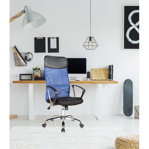 Chaise De Bureau Noir Bleu Tissu Respirant Pu 113 /123x57,5x58,5