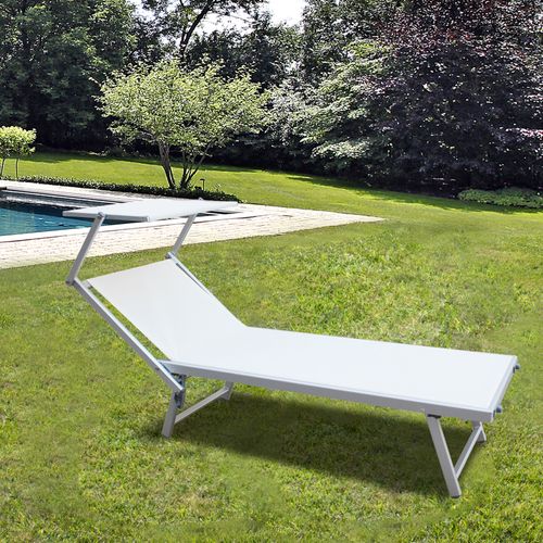 Chaise Longue De Plage En Aluminium Textilène Blanc 38x186x61