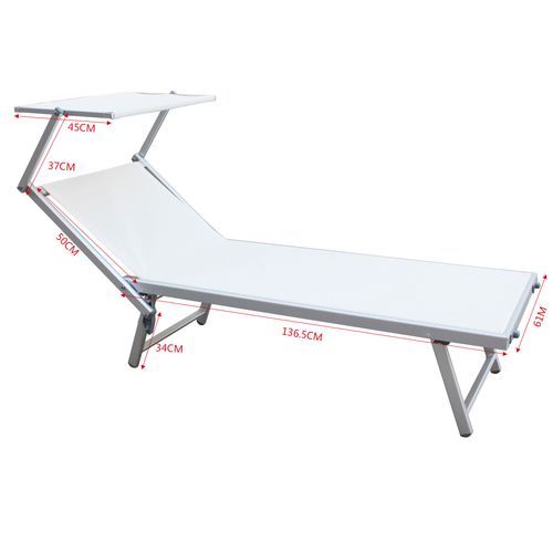 Chaise Longue De Plage En Aluminium Textilène Blanc 38x186x61