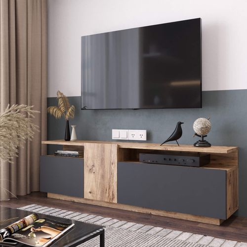 Meuble TV Elais 46,5x150x29,5 Panneau De Particules Chêne Clair Gris Foncé Moderne