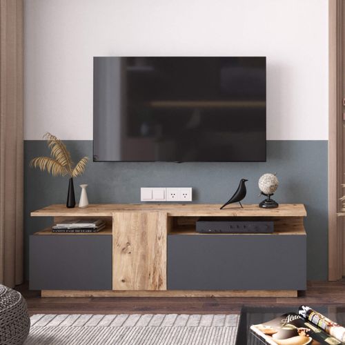 Meuble TV Elais 46,5x150x29,5 Panneau De Particules Chêne Clair Gris Foncé Moderne