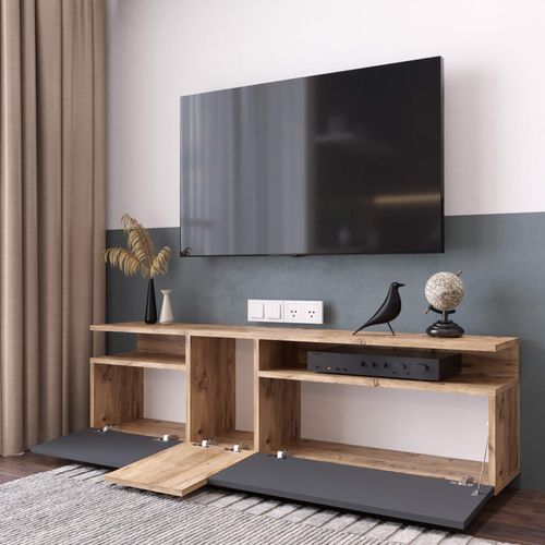 Meuble TV Elais 46,5x150x29,5 Panneau De Particules Chêne Clair Gris Foncé Moderne