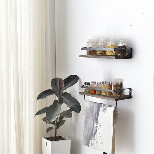 Jeu De 2 Étagères Murales En Bois Et Métal Pour La Salle De Bain Et La Cuisine
