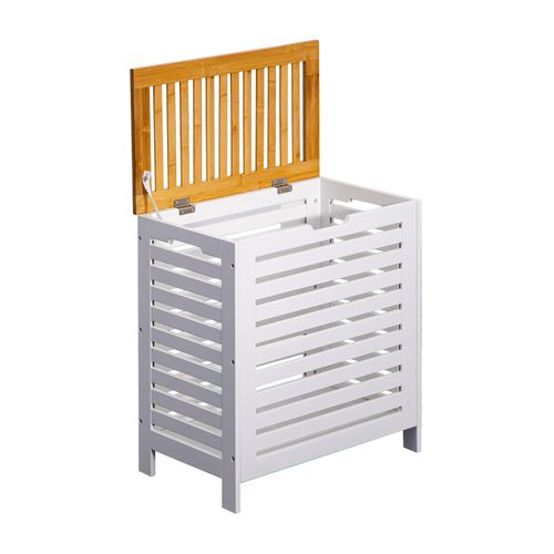 Panier A Linge Mdf Bambu Blanc Marron