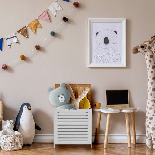 Panier A Linge Mdf Bambu Blanc Marron