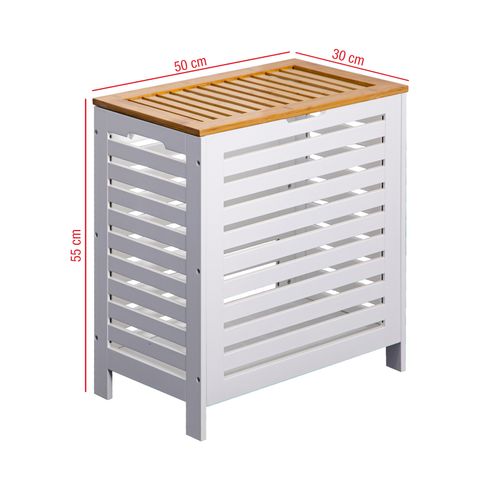 Panier A Linge Mdf Bambu Blanc Marron