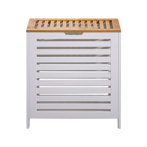 Panier A Linge Mdf Bambu Blanc Marron