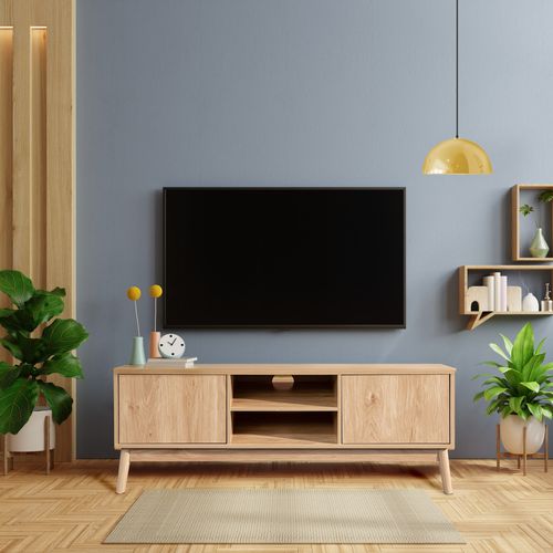 Meuble TV Buffet Bas En Bambou Mdf 2 Portes Étagères Pour Salon