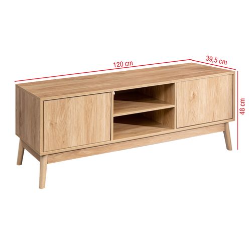 Meuble TV Buffet Bas En Bambou Mdf 2 Portes Étagères Pour Salon