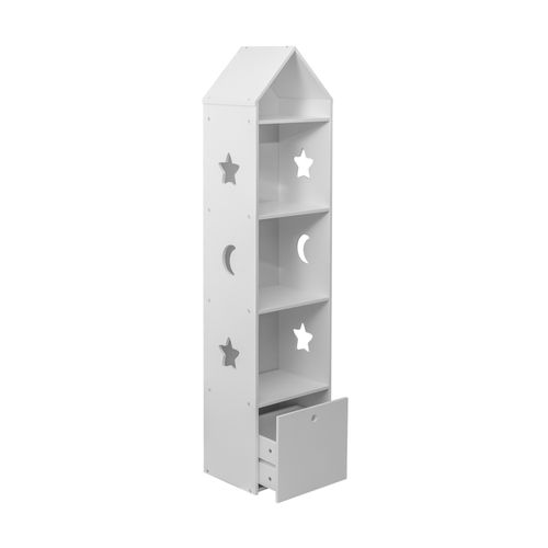 Etagere Etroite Pour Enfants 4 Etageres 1 Tiroir Bibliotheque En Bois Blanc