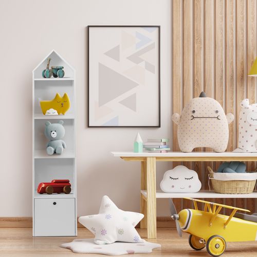 Etagere Etroite Pour Enfants 4 Etageres 1 Tiroir Bibliotheque En Bois Blanc