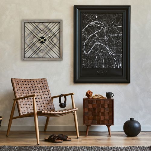 Horloge Murale Carrée En Métal Mdf Noir Brun Style Moderne