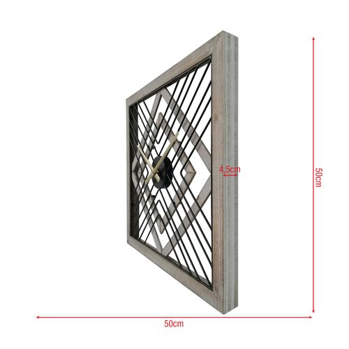 Horloge Murale Carrée En Métal Mdf Noir Brun Style Moderne