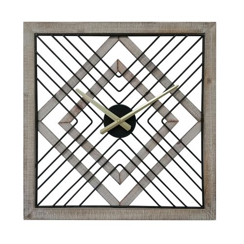 Horloge Murale Carrée En Métal Mdf Noir Brun Style Moderne