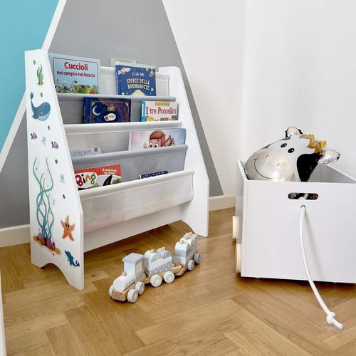 Bibliothèque Pour Enfants Montessori Blanc Mdf Tnt Avec 4 Étagères