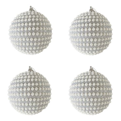 Ensemble De 4 Grosses Boules De Noël Pour Sapin En Plastique Couleur Argent Style Classique