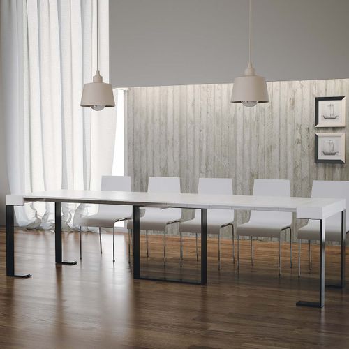 Console Extensible 90x40/300 Cm Futura Frêne Blanc Cadre Anthracite