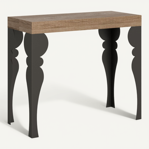 Console Extensible 90x40/196 Cm Paxon Small Chêne Nature Cadre Anthracite