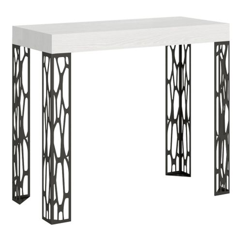 Console Extensible 90x40/196 Cm Ghibli Small Frêne Blanc Cadre Anthracite