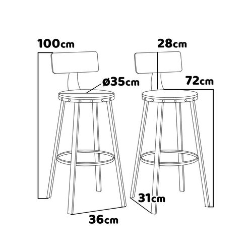 Shelby - Lot De 2 Tabouret De Bar Avec Dossier De Style Industriel