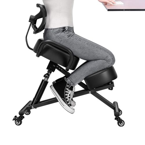 Neil - Tabouret Ergonomique Orthopédique Et Postural à Dossier Max 110 Kg Noir