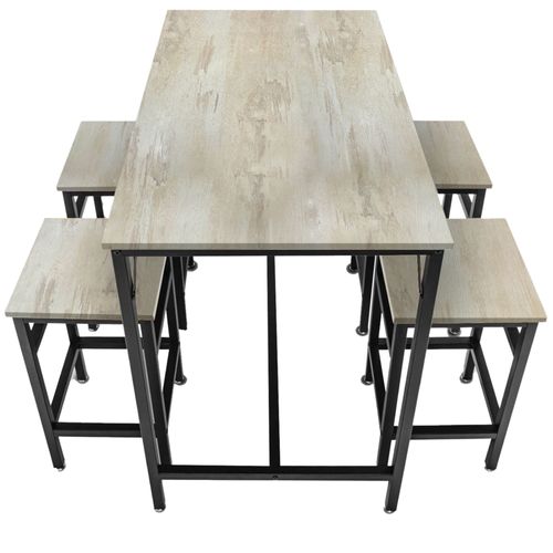 Sabi - Table De Bar Avec 4 Tabourets Carrés Style Industriel Bleach, Ensemble Coin Petit-déjeuner