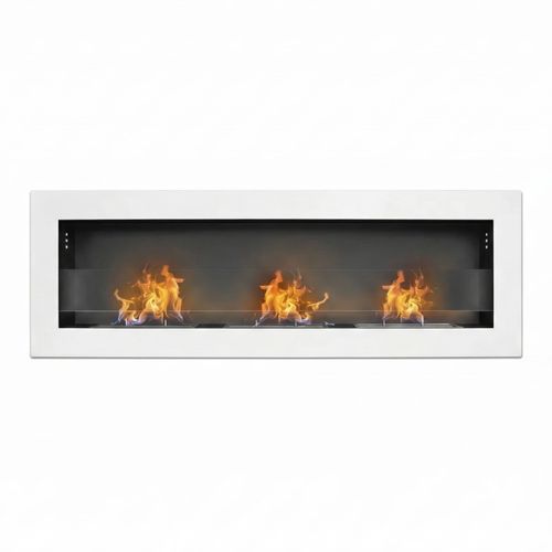 Traiano - Cheminée à Bioéthanol Encastrable 120 × H40 Cm, Bio-cheminée Blanche