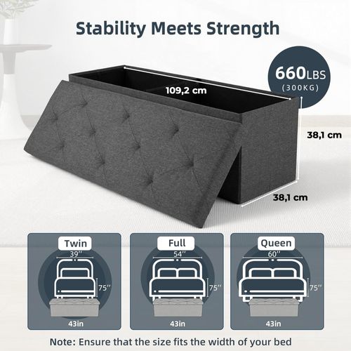 Nemora 110 - Coffre Ottoman 109x38x38 Cm Pouf Coffre Repose-pieds En Tissu Gris