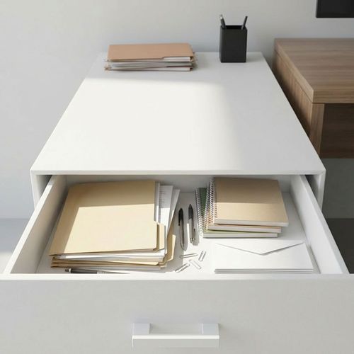 Lyra - Commode Pour Imprimante 3 Tiroirs, Meuble De Bureau Sur Roulettes En Mdf Blanc