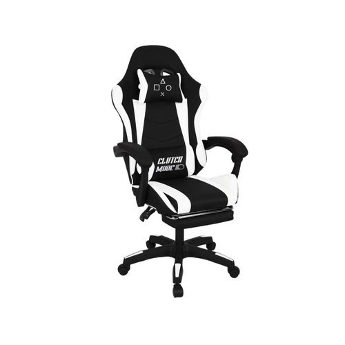 Clutch - Chaise De Gaming Ergonomique Avec Coussin Lombaire, Repose-pieds En Pvc Noir Et Blanc
