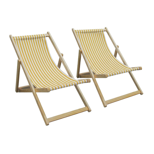Tamigi - Ensemble 2 Chaises Longues Bois Massif Et Textilène Jaunes