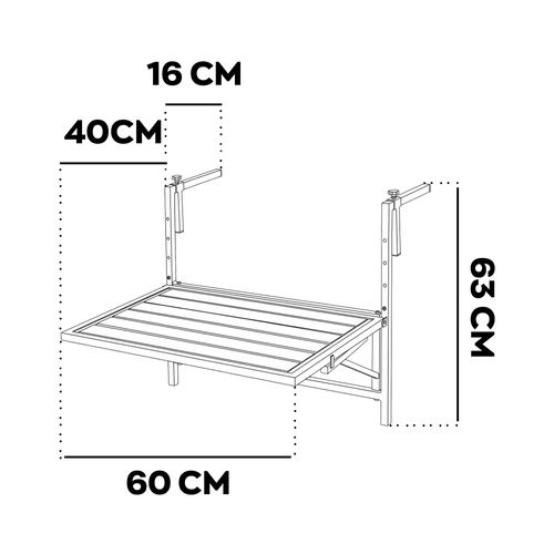 Etè - Table De Balcon Pliable 60 X 63 X 56 Cm, étagère Suspendue D’extérieur En Métal Noir