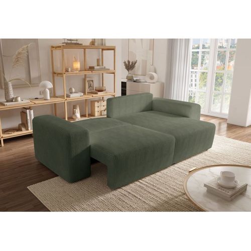Canapé D'angle Réversible Convertible 4 Places Vert - 244 X 138 X 86 Cm